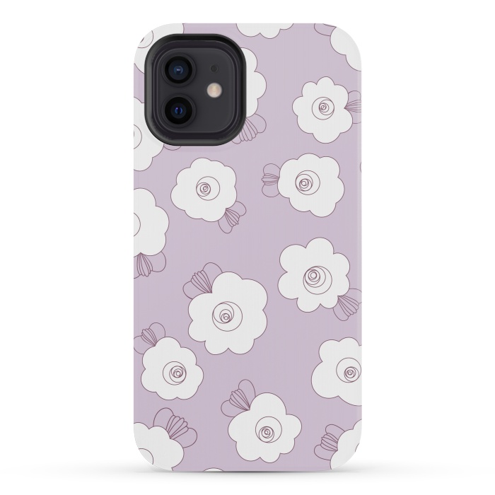 iPhone 12 mini StrongFit Fluffy Flowers - White on Lilac by Paula Ohreen