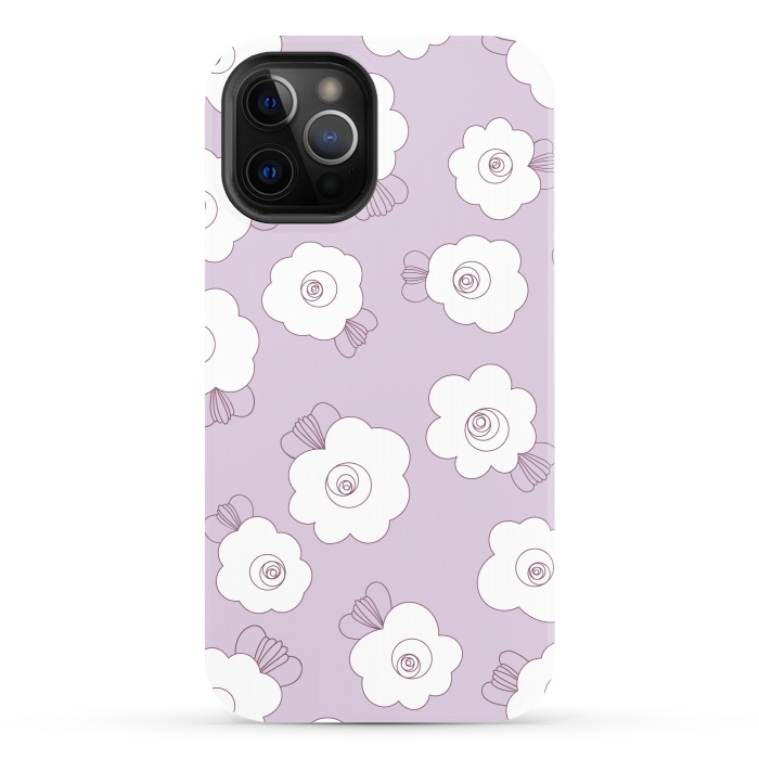 iPhone 12 Pro StrongFit Fluffy Flowers - White on Lilac by Paula Ohreen