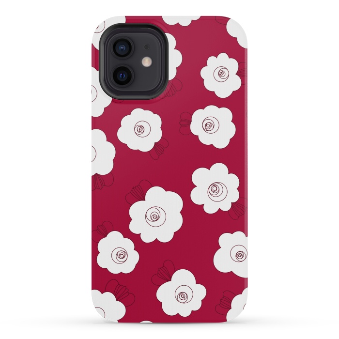 iPhone 12 mini StrongFit Fluffy Flowers - White on Red by Paula Ohreen