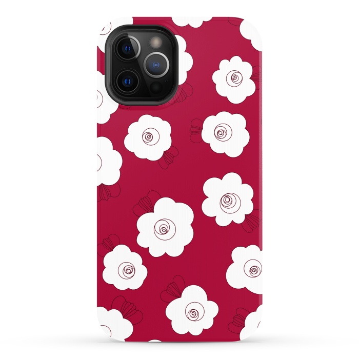 iPhone 12 Pro StrongFit Fluffy Flowers - White on Red by Paula Ohreen