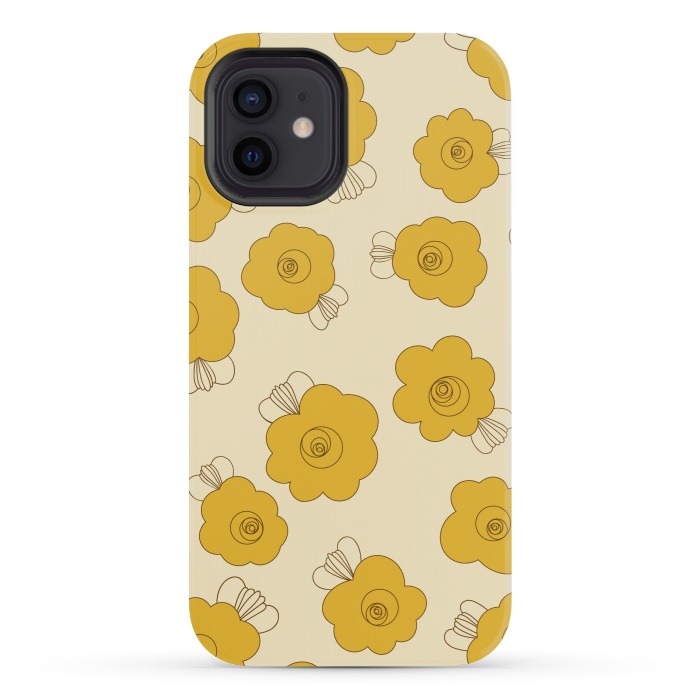 iPhone 12 mini StrongFit Fluffy Flowers - Mustard on Lemon Yellow by Paula Ohreen