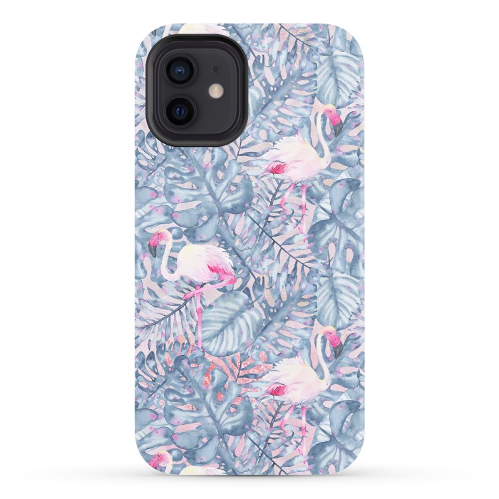 iPhone 12 StrongFit Pink and Blue Flamingo Summer  by  Utart