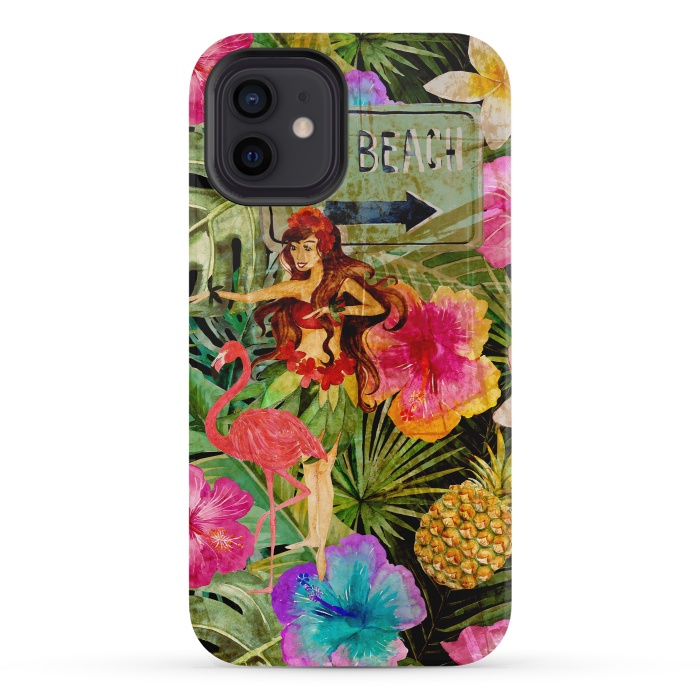 iPhone 12 mini StrongFit Vintage Hula Girl- To the Beach by  Utart