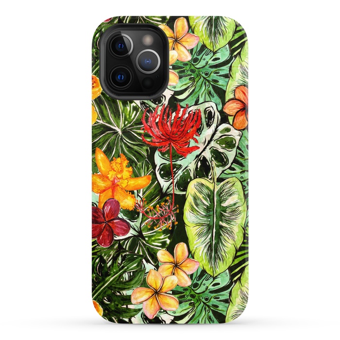 iPhone 12 Pro StrongFit Vintage Tropical Flower Jungle Pattern by  Utart