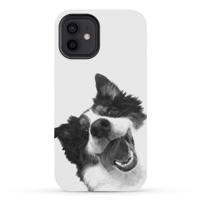 iPhone 12 mini StrongFit Black and White Happy Dog by Alemi