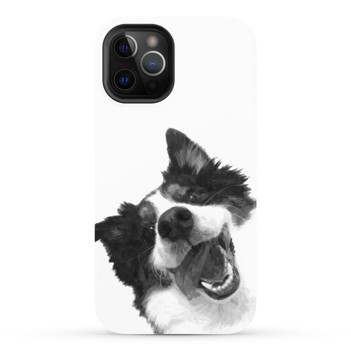 iPhone 12 Pro StrongFit Black and White Happy Dog by Alemi