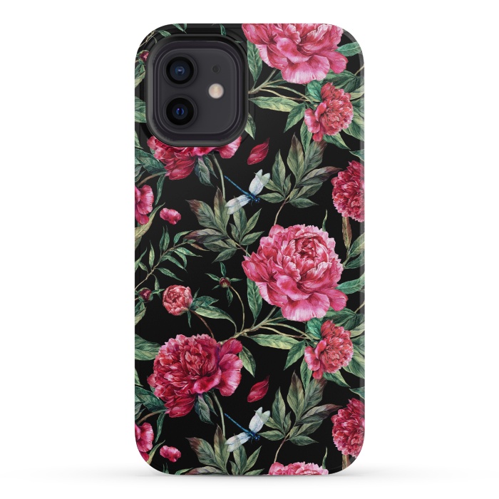iPhone 12 mini StrongFit Pink Peonies on Black by  Utart