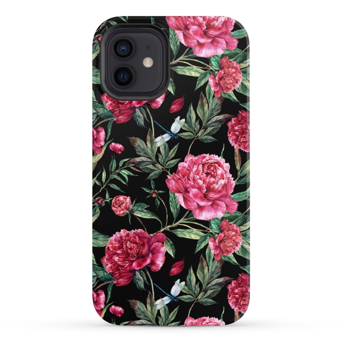 iPhone 12 StrongFit Pink Peonies on Black by  Utart