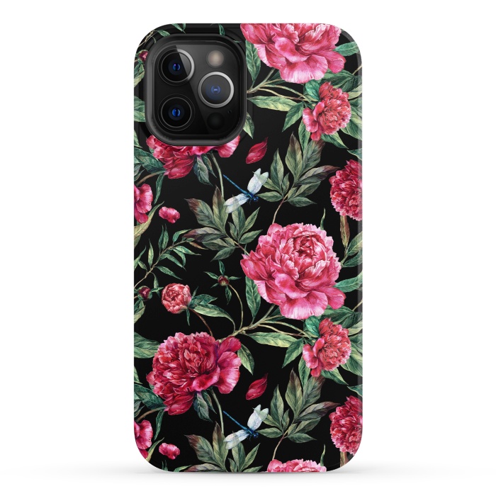 iPhone 12 Pro StrongFit Pink Peonies on Black by  Utart