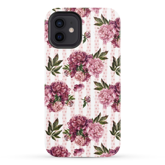 iPhone 12 StrongFit Vintage Pink Peony Pattern by  Utart