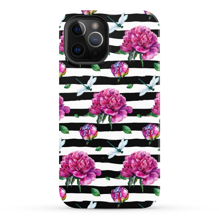 iPhone 12 Pro StrongFit Black Stripes and Peonies by  Utart
