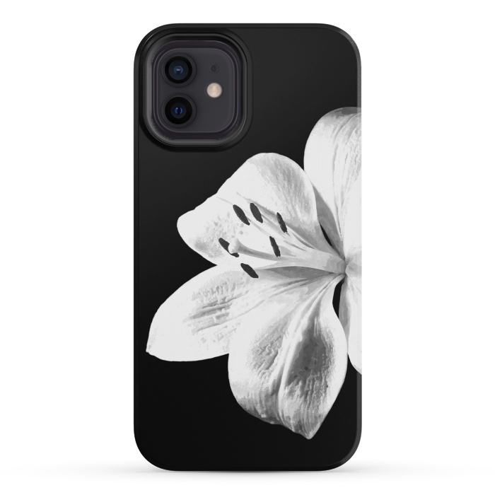 iPhone 12 mini StrongFit White Lily Black Background by Alemi