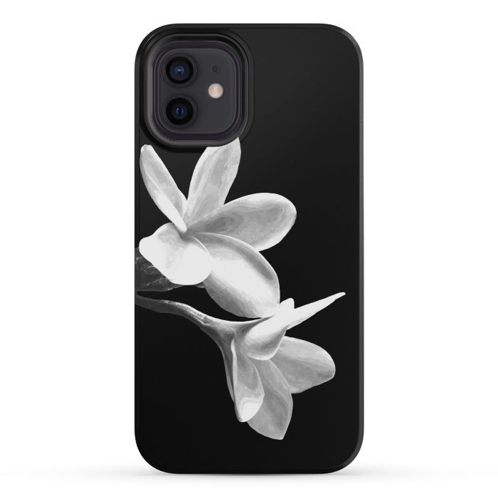 iPhone 12 mini StrongFit White Flowers Black Background by Alemi