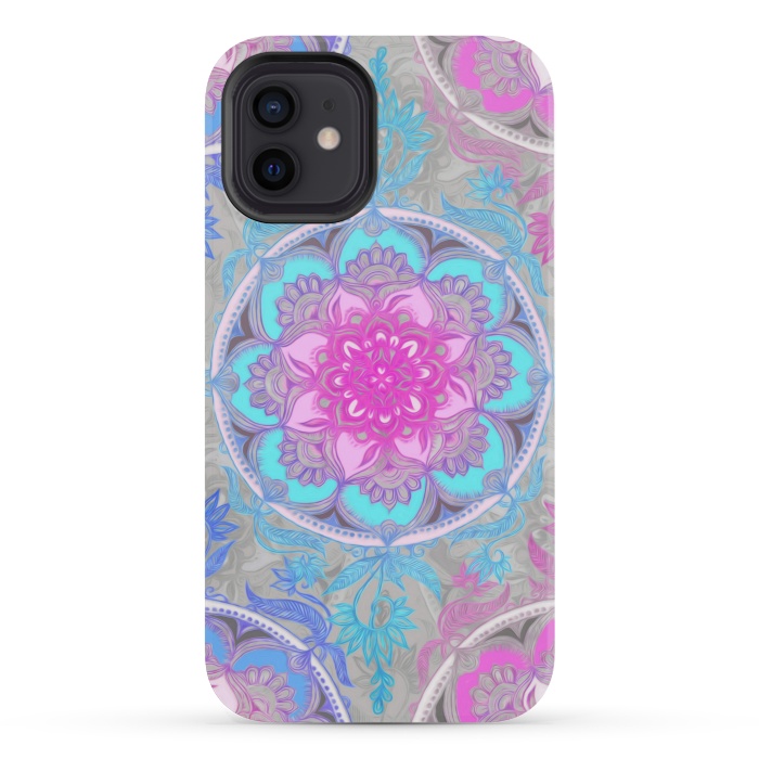 iPhone 12 mini StrongFit Pink, Purple and Turquoise Super Boho Medallions by Micklyn Le Feuvre