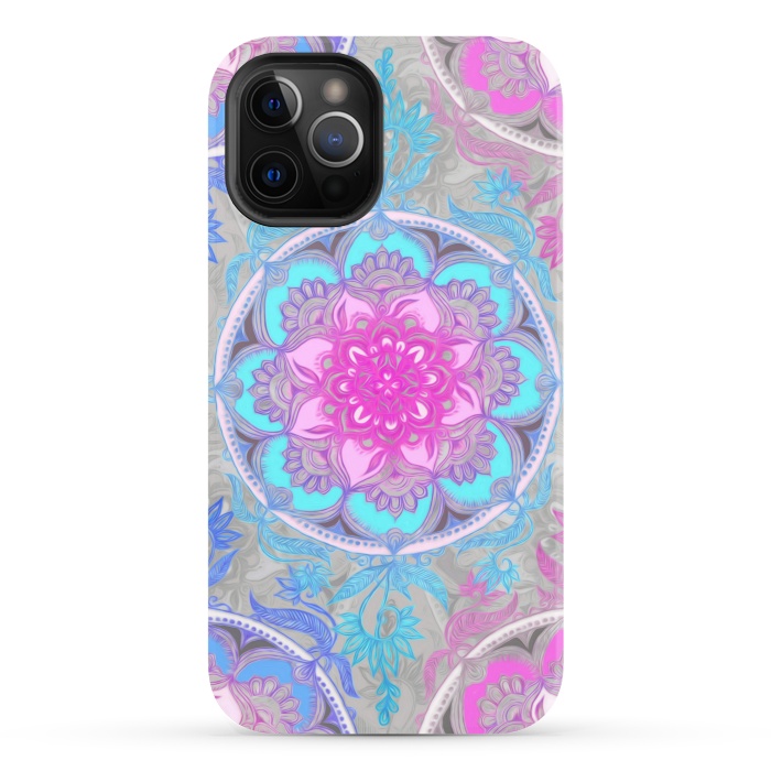 iPhone 12 Pro StrongFit Pink, Purple and Turquoise Super Boho Medallions by Micklyn Le Feuvre