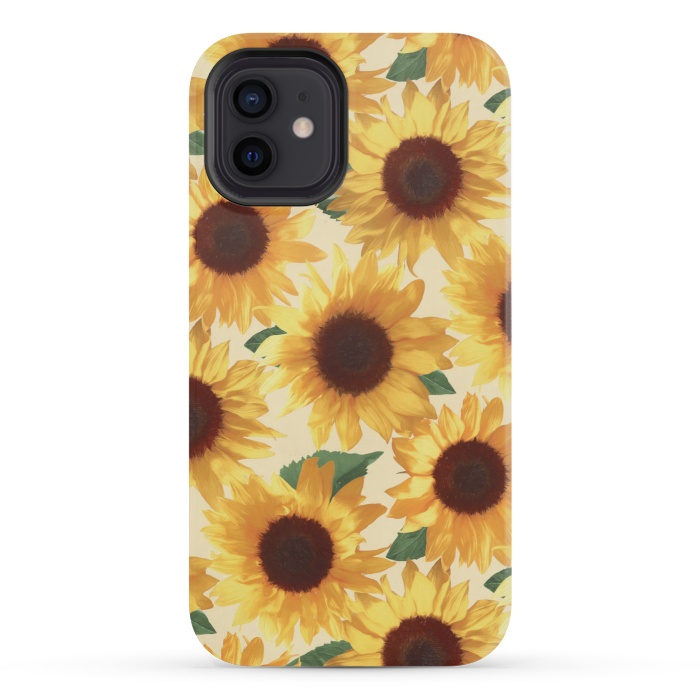 iPhone 12 mini StrongFit Happy Yellow Sunflowers by Micklyn Le Feuvre