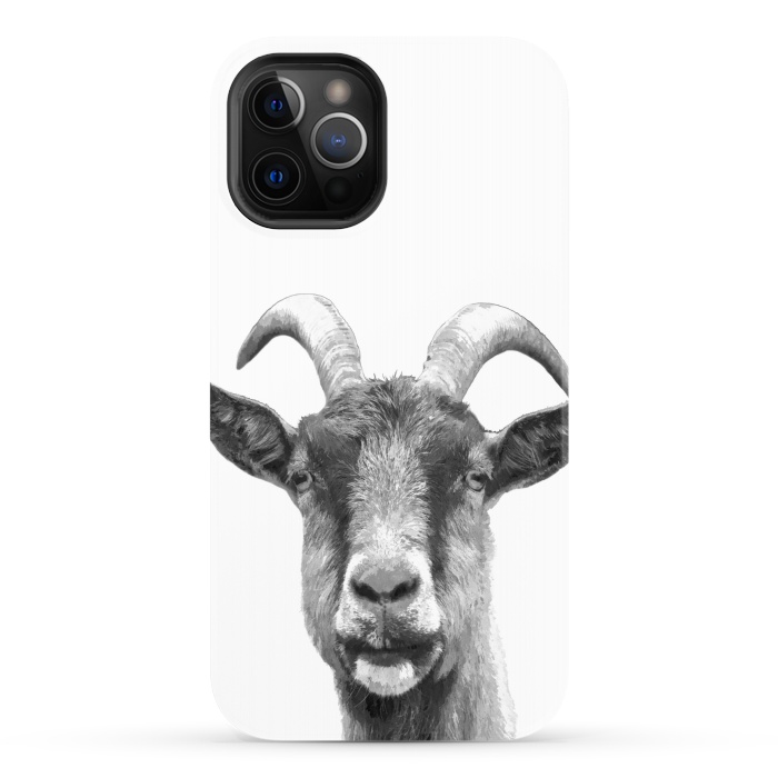 iPhone 12 Pro StrongFit Black and White Goat Portrait by Alemi
