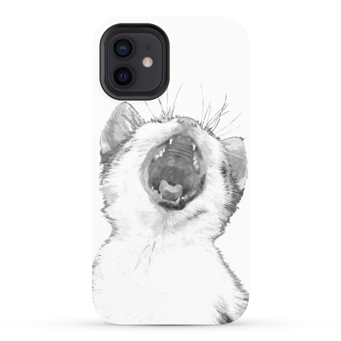 iPhone 12 StrongFit Black and White Sleepy Kitten  by Alemi