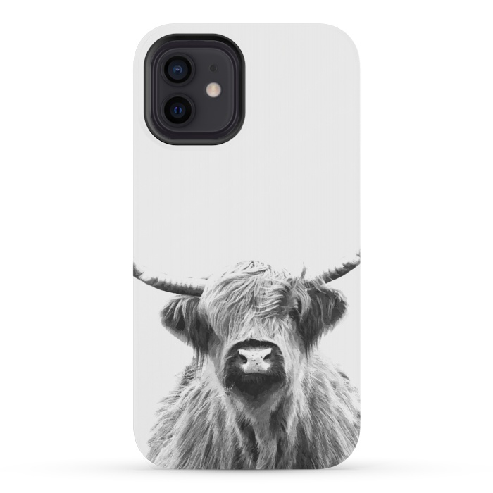 iPhone 12 mini StrongFit Black and White Highland Cow by Alemi
