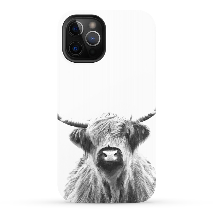 iPhone 12 Pro StrongFit Black and White Highland Cow by Alemi