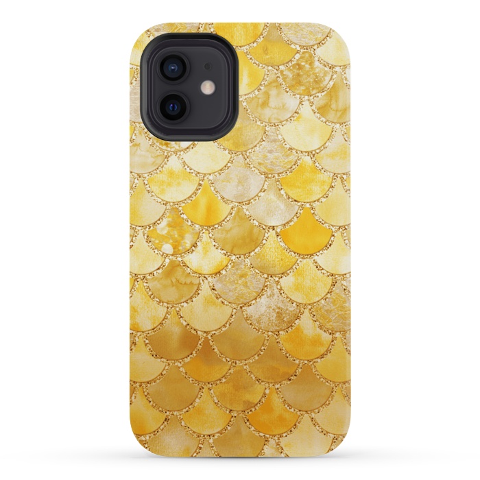 iPhone 12 mini StrongFit Gold Watercolor Mermaid Scales by  Utart