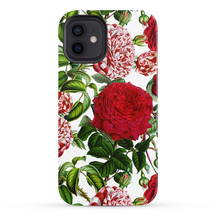 iPhone 12 StrongFit Red and White Vintage Roses Pattern by  Utart