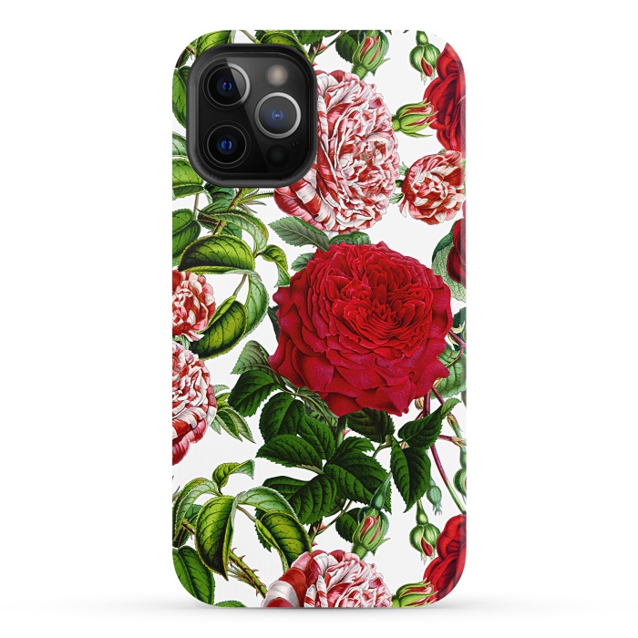 iPhone 12 Pro StrongFit Red and White Vintage Roses Pattern by  Utart