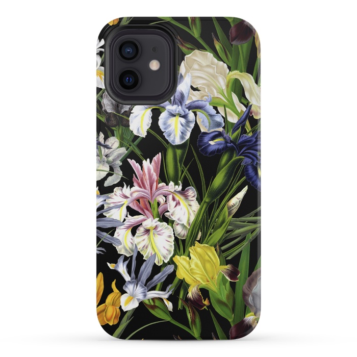 iPhone 12 mini StrongFit Dark Vintage Iris Flowers Pattern by  Utart