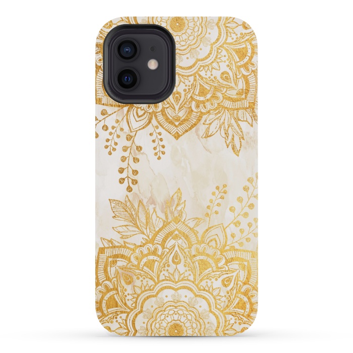 iPhone 12 mini StrongFit Queen Starring of Mandala-Gold Sunflower II by ''CVogiatzi.