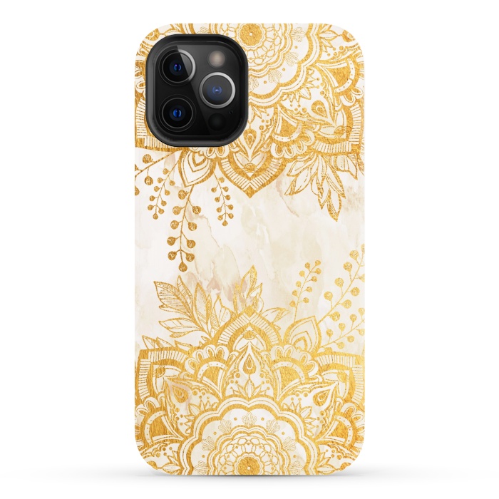iPhone 12 Pro StrongFit Queen Starring of Mandala-Gold Sunflower II by ''CVogiatzi.