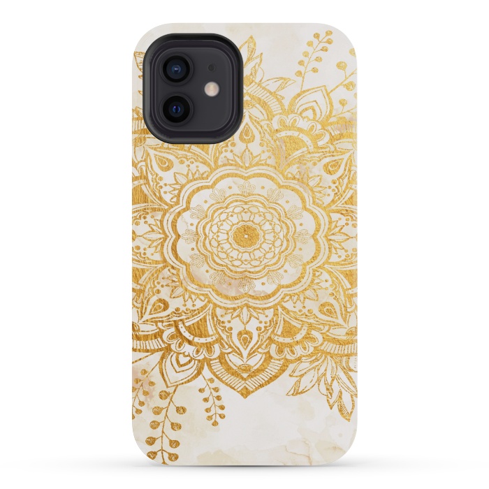 iPhone 12 mini StrongFit Queen Starring of Mandala-Gold Sunflower I by ''CVogiatzi.