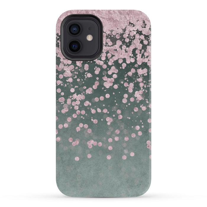 iPhone 12 mini StrongFit Pink Glitter On Teal 2 by Andrea Haase