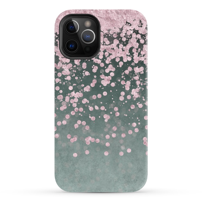 iPhone 12 Pro StrongFit Pink Glitter On Teal 2 by Andrea Haase