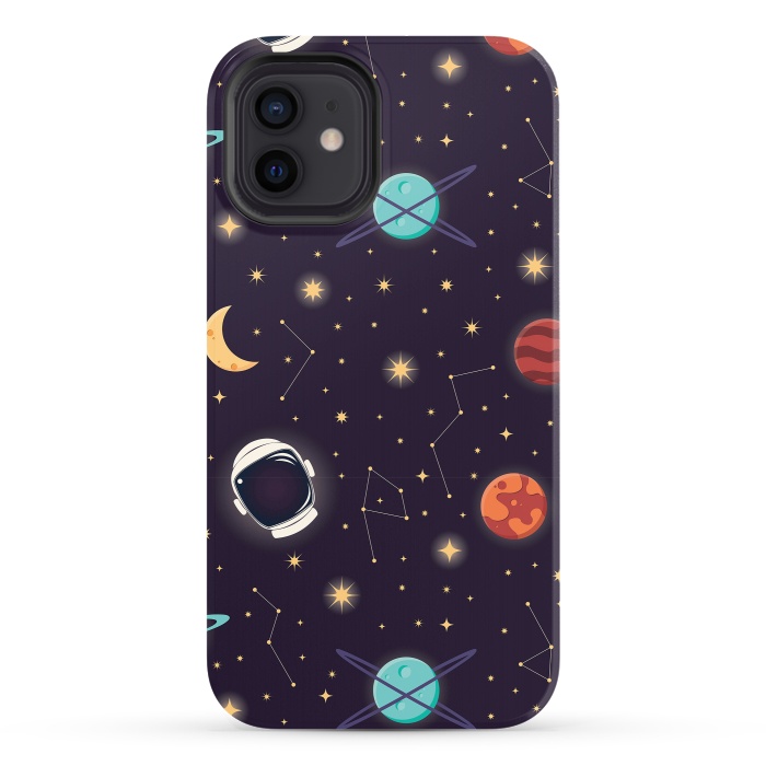 iPhone 12 StrongFit Universe with planets, stars and astronaut helmet seamless pattern, cosmos starry night sky, vector illustration by Jelena Obradovic