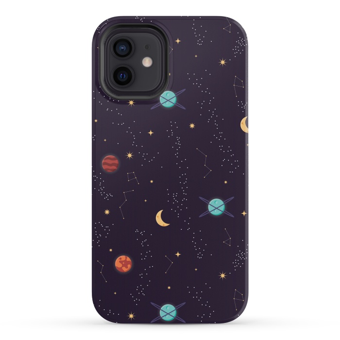 iPhone 12 mini StrongFit Universe with planets and stars seamless pattern, cosmos starry night sky, vector illustration by Jelena Obradovic