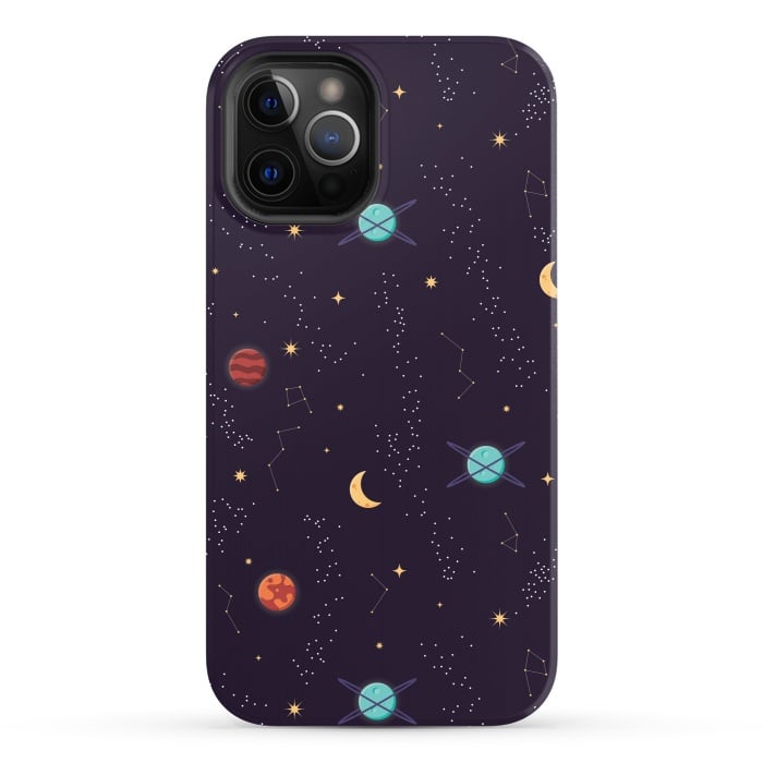iPhone 12 Pro StrongFit Universe with planets and stars seamless pattern, cosmos starry night sky, vector illustration by Jelena Obradovic