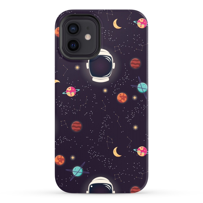 iPhone 12 StrongFit Universe with planets, stars and astronaut helmet seamless pattern, cosmos starry night sky by Jelena Obradovic