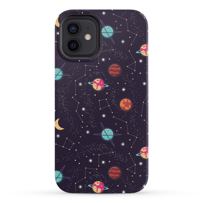 iPhone 12 mini StrongFit Universe with planets and stars seamless pattern, cosmos starry night sky 004 by Jelena Obradovic