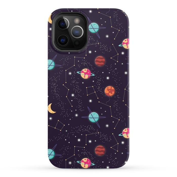iPhone 12 Pro StrongFit Universe with planets and stars seamless pattern, cosmos starry night sky 004 by Jelena Obradovic