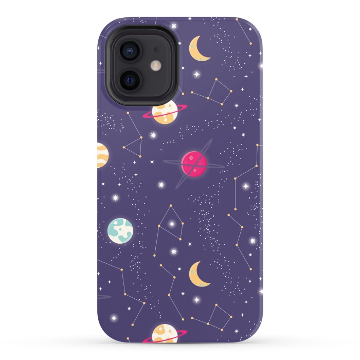 iPhone 12 StrongFit Universe with planets and stars seamless pattern, cosmos starry night sky 006 by Jelena Obradovic
