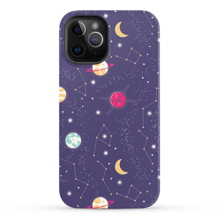 iPhone 12 Pro StrongFit Universe with planets and stars seamless pattern, cosmos starry night sky 006 by Jelena Obradovic