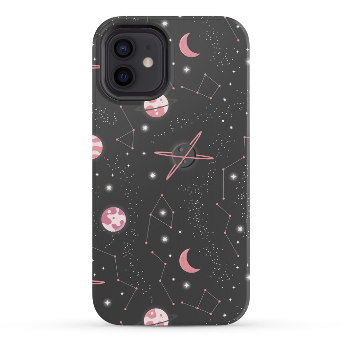 iPhone 12 mini StrongFit Universe with planets and stars seamless pattern, cosmos starry night sky 007 by Jelena Obradovic
