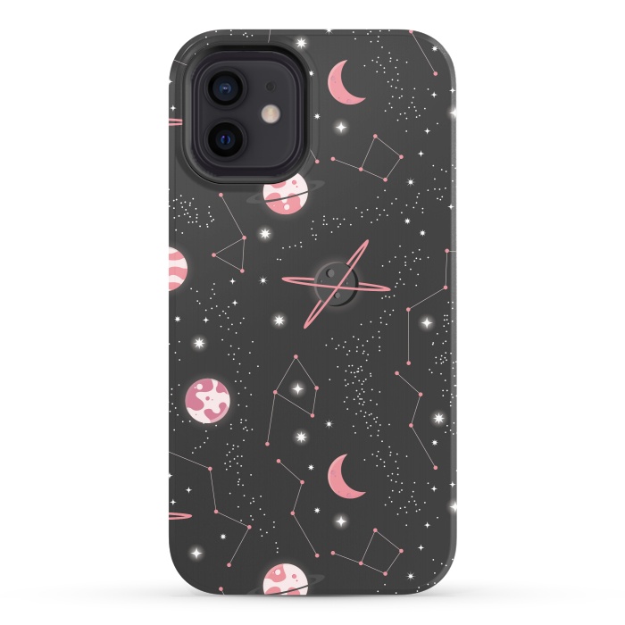 iPhone 12 StrongFit Universe with planets and stars seamless pattern, cosmos starry night sky 007 by Jelena Obradovic