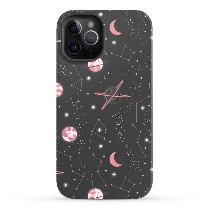 iPhone 12 Pro StrongFit Universe with planets and stars seamless pattern, cosmos starry night sky 007 by Jelena Obradovic