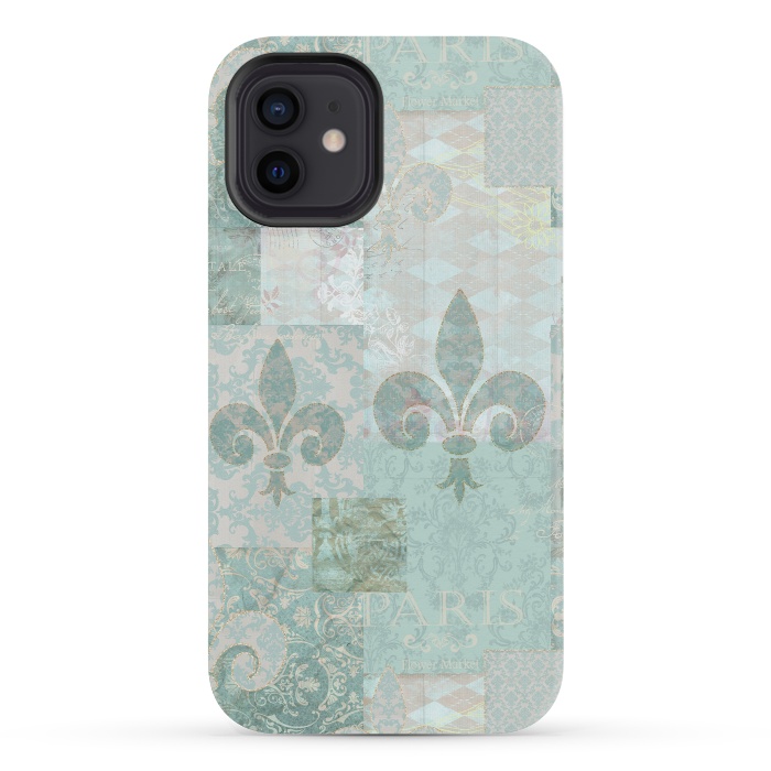 iPhone 12 mini StrongFit Vintage Patchwork Soft Teal by Andrea Haase