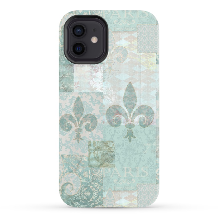 iPhone 12 StrongFit Vintage Patchwork Soft Teal by Andrea Haase