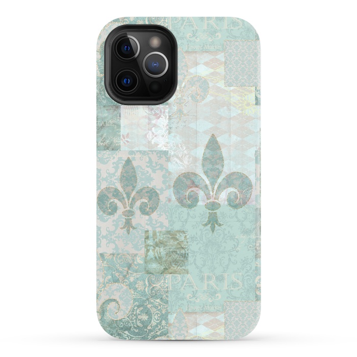 iPhone 12 Pro StrongFit Vintage Patchwork Soft Teal by Andrea Haase