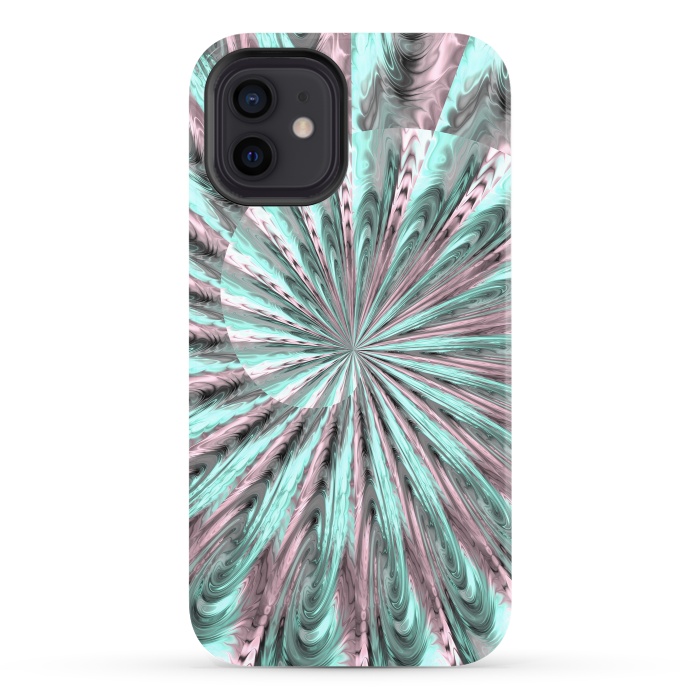 iPhone 12 StrongFit Fractal Spiral Rosegold And Teal by Andrea Haase
