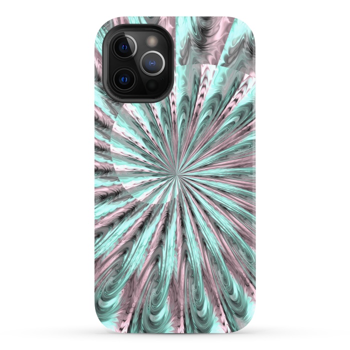 iPhone 12 Pro StrongFit Fractal Spiral Rosegold And Teal by Andrea Haase