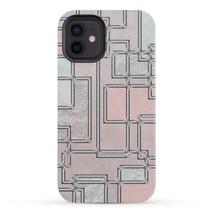 iPhone 12 mini StrongFit Pink Aqua Cubicals by Andrea Haase